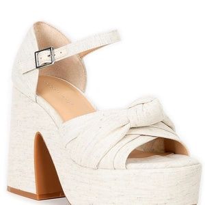 Beige Picnic Linen Women’s Platform Sandals